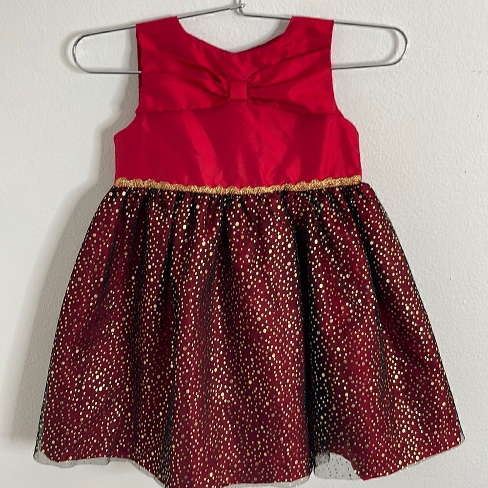 Penelope Mack Ltd. Fancy toddler dress. Gold polka dots and trim. Size 3T.